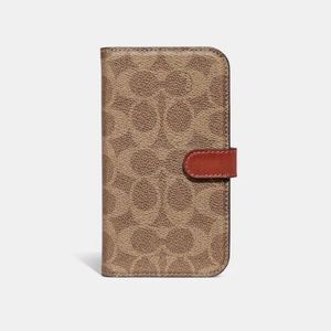 Tan Coach Folio Case for iPhone 14 and iPhone 13 (3 Card Slots)